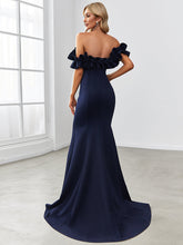 Load image into Gallery viewer, Color=Navy Blue | Cute Wholesale Ruffled Off Shoulder Long Fishtail Evening Dress-Navy Blue 2