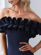 Load image into Gallery viewer, Color=Navy Blue | Cute Wholesale Ruffled Off Shoulder Long Fishtail Evening Dress-Navy Blue 5