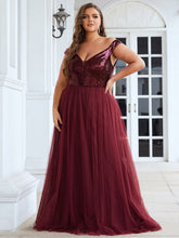 Load image into Gallery viewer, Color=Burgundy | Wholesale High Waist Tulle &amp; Sequin Sleeveless Evening Dress-Burgundy 4