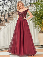 Load image into Gallery viewer, Color=Burgundy | Wholesale High Waist Tulle &amp; Sequin Sleeveless Evening Dress-Burgundy 1
