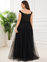 Load image into Gallery viewer, Color=Black | Plus Size Wholesale High Waist Tulle &amp; Sequin Sleevless Evening Dress-Black 2