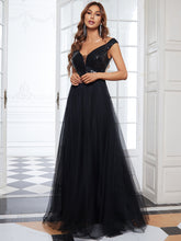 Load image into Gallery viewer, Color=Black | Wholesale High Waist Tulle &amp; Sequin Sleeveless Evening Dress-Black 1