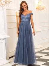 Load image into Gallery viewer, Color=Dusty Navy | Wholesale High Waist Tulle &amp; Sequin Sleeveless Evening Dress-Dusty Navy 8