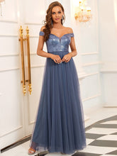 Load image into Gallery viewer, Color=Dusty Navy | Wholesale High Waist Tulle &amp; Sequin Sleeveless Evening Dress-Dusty Navy 5