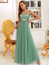 Load image into Gallery viewer, Color=Green Bean | Wholesale High Waist Tulle &amp; Sequin Sleevless Evening Dress-Green Bean 3