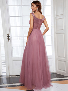 Color=Orchid | Wholesale High Waist Tulle & Sequin Sleeveless Evening Dress-Orchid 2