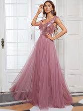 Load image into Gallery viewer, Color=Orchid | Wholesale High Waist Tulle &amp; Sequin Sleeveless Evening Dress-Orchid 4