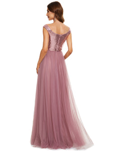 Color=Orchid | Wholesale High Waist Tulle & Sequin Sleeveless Evening Dress-Orchid 7