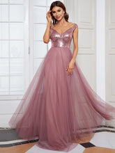 Load image into Gallery viewer, Color=Orchid | Wholesale High Waist Tulle &amp; Sequin Sleeveless Evening Dress-Orchid 1