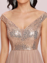 Load image into Gallery viewer, Color=Rose Gold | Wholesale High Waist Tulle &amp; Sequin Sleevless Evening Dress-Rose Gold 5