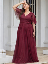 Load image into Gallery viewer, Color=Burgundy | Wholesale Long Deep V Neck Maxi A-Line Tulle Evening Dress-Burgundy 1