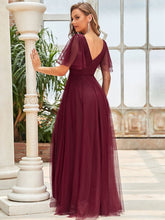Load image into Gallery viewer, Color=Burgundy | Wholesale Long Deep V Neck Maxi A-Line Tulle Evening Dress-Burgundy 7