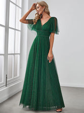 Load image into Gallery viewer, Color=Dark Green | Plus Size Wholesale Tulle Evening Dress With Deep V Neck-Dark Green 4