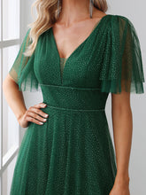 Load image into Gallery viewer, Color=Dark Green | Plus Size Wholesale Tulle Evening Dress With Deep V Neck-Dark Green 5