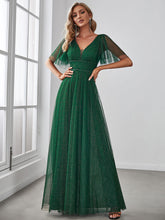 Load image into Gallery viewer, Color=Dark Green | Plus Size Wholesale Tulle Evening Dress With Deep V Neck-Dark Green 1