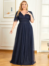 Load image into Gallery viewer, Color=Navy Blue | Plus Size Wholesale Tulle Evening Dress With Deep V Neck-Navy Blue 1