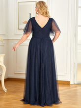 Load image into Gallery viewer, Color=Navy Blue | Plus Size Wholesale Tulle Evening Dress With Deep V Neck-Navy Blue 2