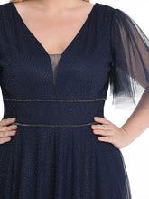 Load image into Gallery viewer, Color=Navy Blue | Plus Size Wholesale Tulle Evening Dress With Deep V Neck-Navy Blue 5