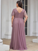 Load image into Gallery viewer, Color=Orchid | Plus Size Wholesale Tulle Evening Dress With Deep V Neck-Orchid 2