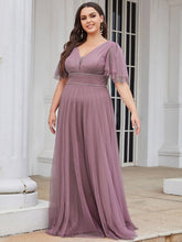 Load image into Gallery viewer, Color=Orchid | Plus Size Wholesale Tulle Evening Dress With Deep V Neck-Orchid 3