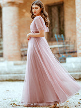 Load image into Gallery viewer, Color=Pink | Wholesale Long Deep V Neck Maxi A-Line Tulle Evening Dress-Pink 4