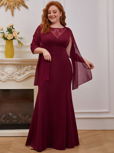 Color=Burgundy | Feminine Wholesale Mermaid Evening Dress With Chiffon Wrap Ee00291-Burgundy 4