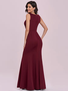 Color=Burgundy | Feminine Wholesale Mermaid Evening Dress With Chiffon Wrap Ee00291-Burgundy 2