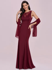 Color=Burgundy | Feminine Wholesale Mermaid Evening Dress With Chiffon Wrap Ee00291-Burgundy 1