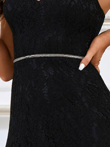 Color=Black | Stunning Evening Dress with Spaghetti Straps and Asymmetrical Hem-Black 5