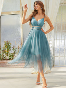 Color=Dusty blue | Spaghetti Straps Deep V Neck A line Wholesale Bridesmaid Dresses-Dusty blue 4