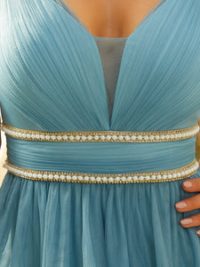 Color=Dusty blue | Spaghetti Straps Deep V Neck A line Wholesale Bridesmaid Dresses-Dusty blue 5