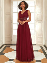 Load image into Gallery viewer, Color=Burgundy | Deep V Neck Sleeveless A Line Floor Length Wholesale Evening Dresses-Burgundy 1