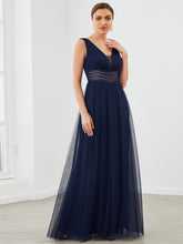 Load image into Gallery viewer, Color=Navy Blue | Deep V Neck Sleeveless A Line Floor Length Wholesale Evening Dresses-Navy Blue 1