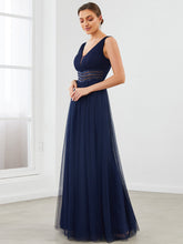 Load image into Gallery viewer, Color=Navy Blue | Deep V Neck Sleeveless A Line Floor Length Wholesale Evening Dresses-Navy Blue 3