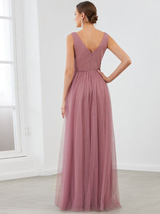 Color=Orchid | Deep V Neck Sleeveless A Line Floor Length Wholesale Evening Dresses-Orchid 2