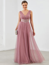 Load image into Gallery viewer, Color=Orchid | Deep V Neck Sleeveless A Line Floor Length Wholesale Evening Dresses-Orchid 3