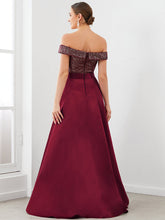 Load image into Gallery viewer, Color=Burgundy | A Line Off Shoulder Wholesale Evening Dresses with Asymmetrical Hem-Burgundy 2