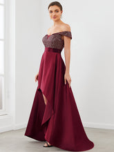 Load image into Gallery viewer, Color=Burgundy | A Line Off Shoulder Wholesale Evening Dresses with Asymmetrical Hem-Burgundy 3