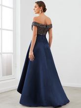 Load image into Gallery viewer, Color=Navy Blue | A Line Off Shoulder Wholesale Evening Dresses with Asymmetrical Hem-Navy Blue 3