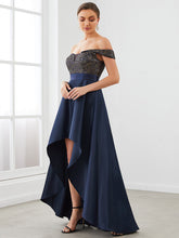Load image into Gallery viewer, Color=Navy Blue | A Line Off Shoulder Wholesale Evening Dresses with Asymmetrical Hem-Navy Blue 4