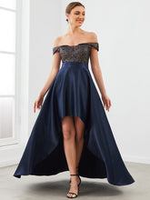 Load image into Gallery viewer, Color=Navy Blue | A Line Off Shoulder Wholesale Evening Dresses with Asymmetrical Hem-Navy Blue 1
