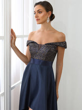 Load image into Gallery viewer, Color=Navy Blue | A Line Off Shoulder Wholesale Evening Dresses with Asymmetrical Hem-Navy Blue 5