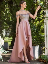 Load image into Gallery viewer, Color=Orchid | A Line Off Shoulder Wholesale Evening Dresses with Asymmetrical Hem-Orchid 3