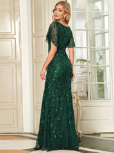 Load image into Gallery viewer, Color=Dark Green | Gorgeous V Neck Leaf-Sequined Fishtail Wholesale Evening Dress EE00693-Dark Green 2