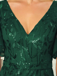 Color=Dark Green | Gorgeous V Neck Leaf-Sequined Fishtail Wholesale Evening Dress EE00693-Dark Green 5