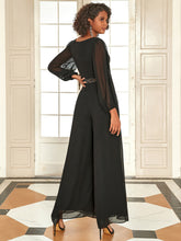 Load image into Gallery viewer, Color=Black | Gorgeous Round Neck Evening Wholesale Jumpsuits with Long Sleeves-Black 2