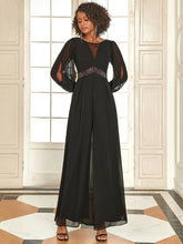 Load image into Gallery viewer, Color=Black | Gorgeous Round Neck Evening Wholesale Jumpsuits with Long Sleeves-Black 4