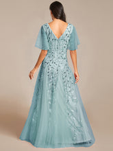 Load image into Gallery viewer, Color=Dusty blue | Romantic Shimmery V Neck Ruffle Sleeves Maxi Long Evening Gowns-Dusty blue 