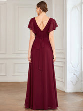 Load image into Gallery viewer, Color=Burgundy | Wholesale Bridesmaid Dresses with Ruffles Sleeves, A-Line, Deep V-Neck-Burgundy 2