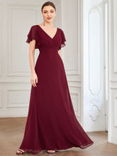 Load image into Gallery viewer, Color=Burgundy | Wholesale Bridesmaid Dresses with Ruffles Sleeves, A-Line, Deep V-Neck-Burgundy 3